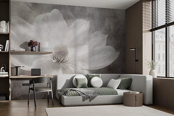Weiße Blüte mit schwarzer Mitte Weiße Blüte mit schwarzer Mitte