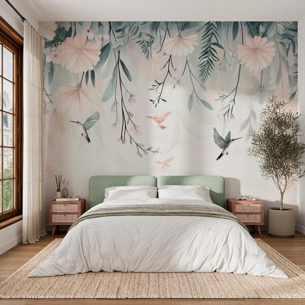 Bird flying over flowers