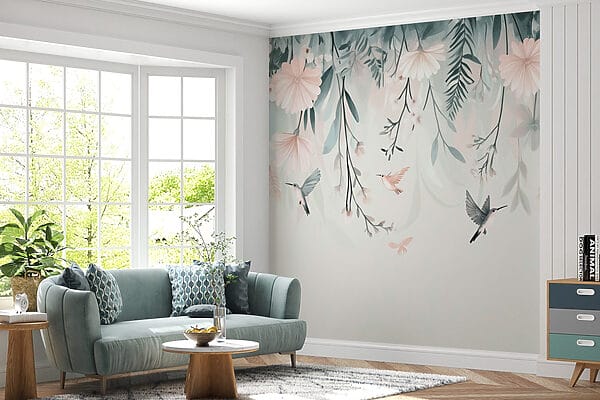 Bird flying over flowers