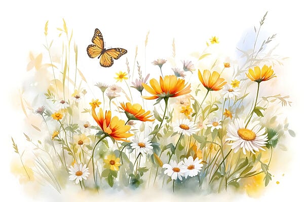 Schmetterling fliegt über Blumen Schmetterling fliegt über Blumen
