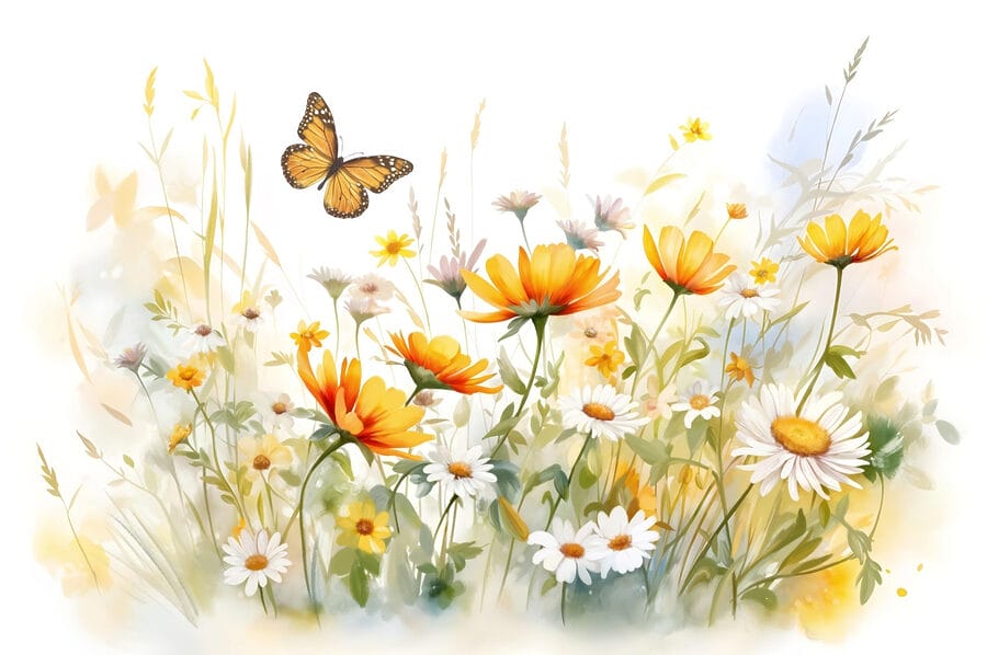 Schmetterling fliegt über Blumen