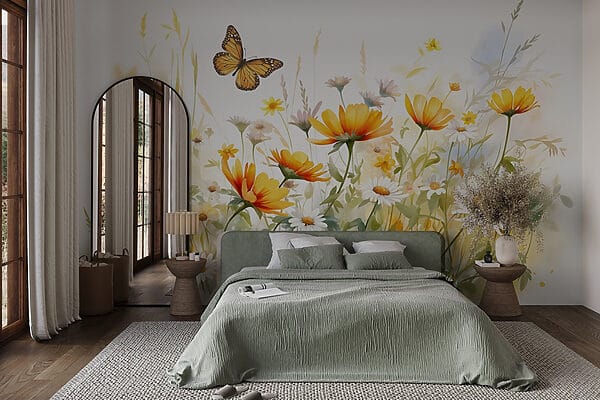 Schmetterling fliegt über Blumen Schmetterling fliegt über Blumen