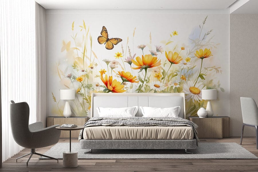 Schmetterling fliegt über Blumen