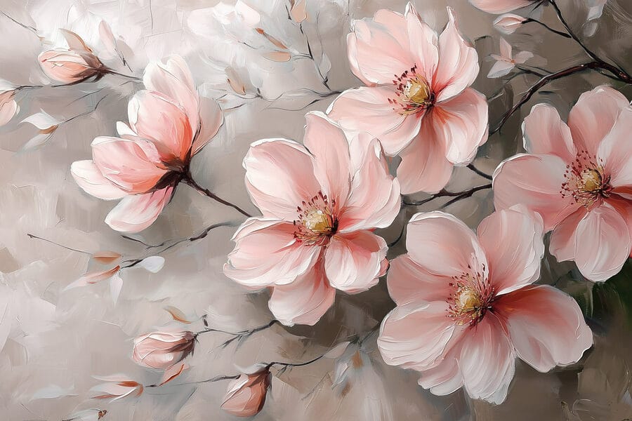 Gemälde mit rosa Blumen