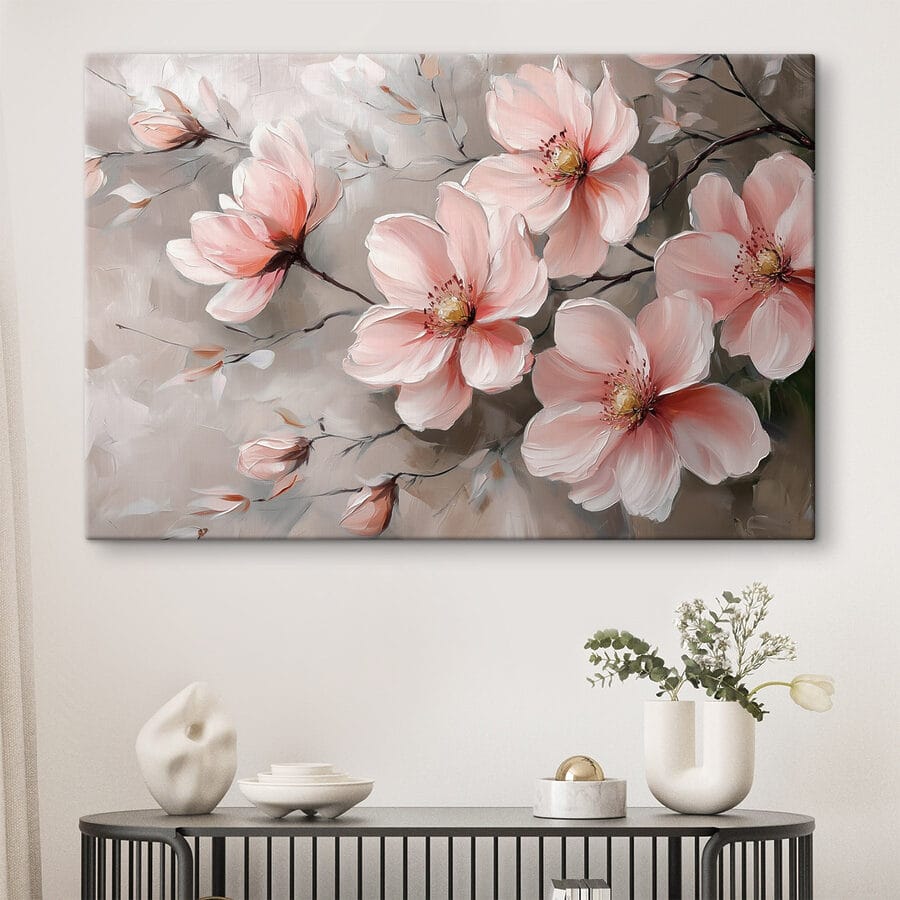 Gemälde mit rosa Blumen