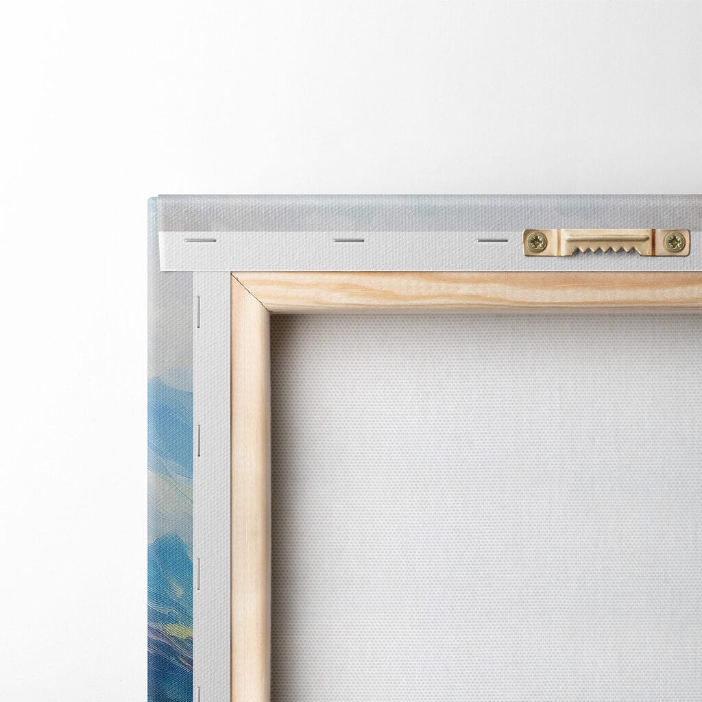 Painting of flowers in a field with mountains in the background Painting of flowers in a field with mountains in the background