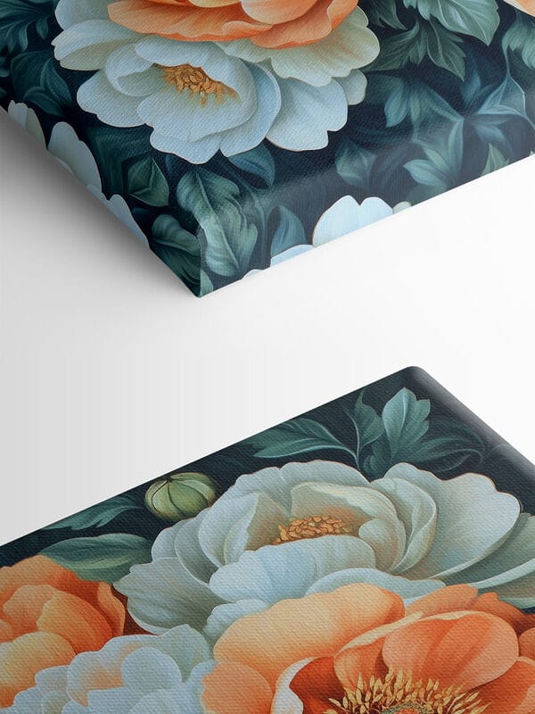 Gemälde mit Blumen auf blauem Hintergrund Gemälde mit Blumen auf blauem Hintergrund