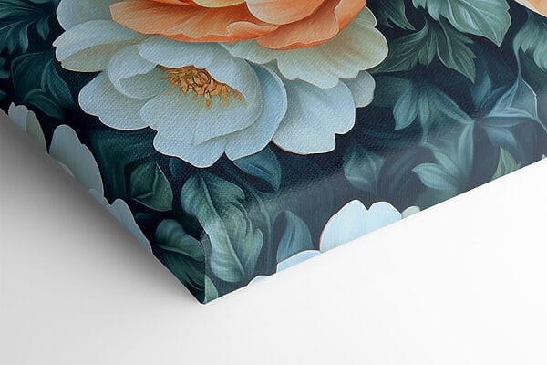 Gemälde mit Blumen auf blauem Hintergrund Gemälde mit Blumen auf blauem Hintergrund