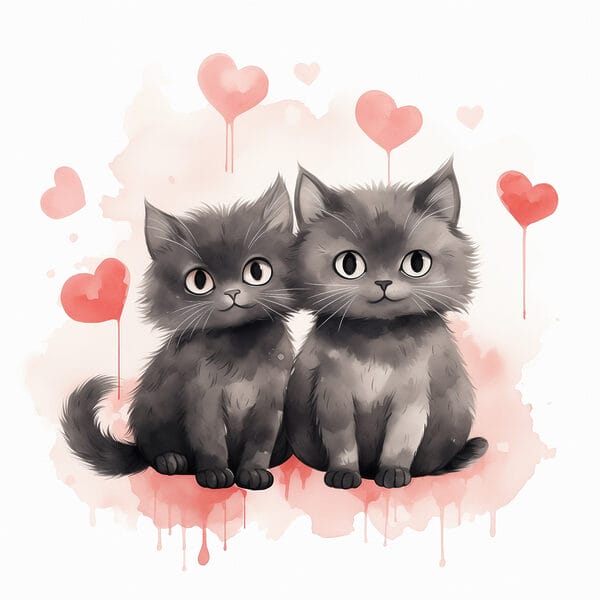 Zwei Katzen sitzen nebeneinander Zwei Katzen sitzen nebeneinander