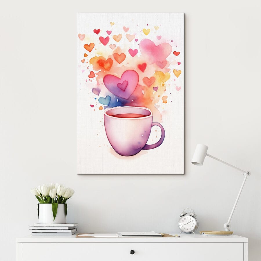 Tasse Tee mit Herzen