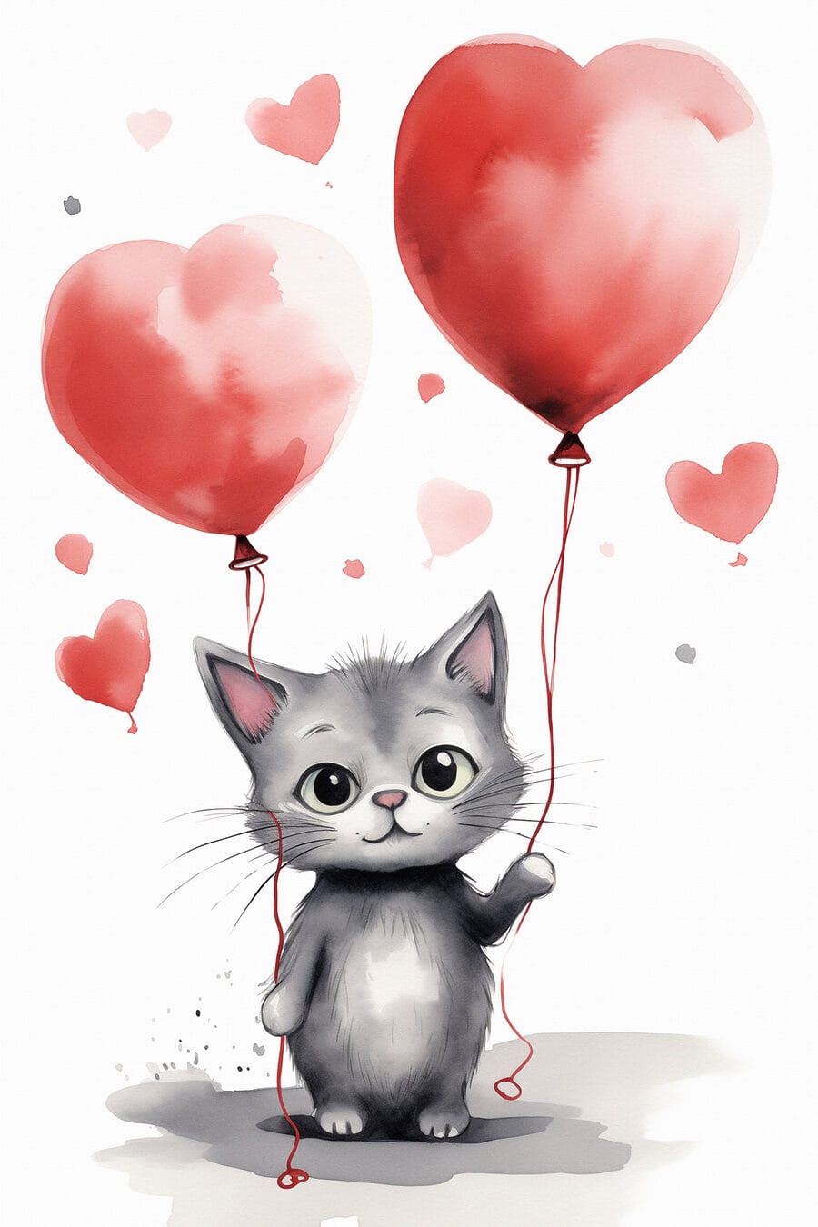 Katze hält Luftballons