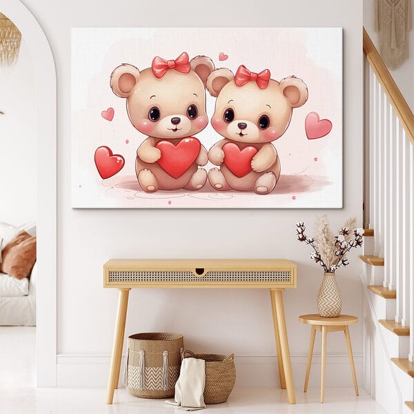 Two cartoon bears holding a heart Two cartoon bears holding a heart