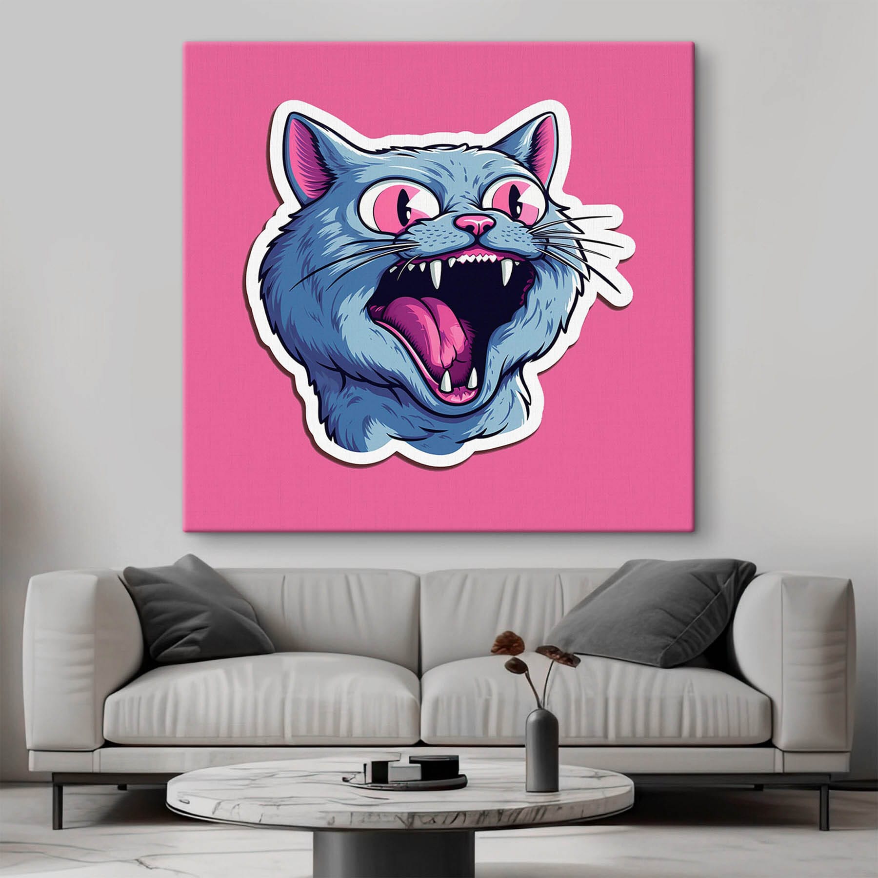 Sticker of a cat with its mouth open