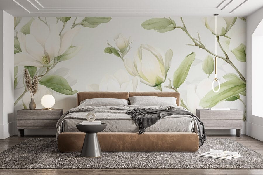 Weiße Blüten mit grünen Blättern Weiße Blüten mit grünen Blättern