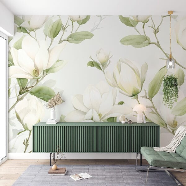 Weiße Blüten mit grünen Blättern Weiße Blüten mit grünen Blättern
