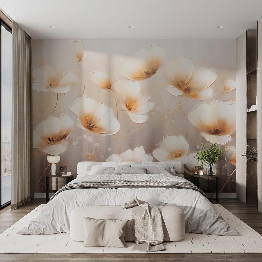 Fototapeten Gemälde von Blumen auf weißem Hintergrund – Bild 2