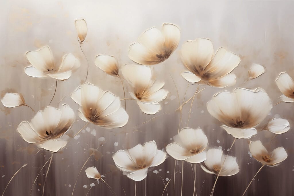 Gemälde von Blumen auf weißem Hintergrund Gemälde von Blumen auf weißem Hintergrund