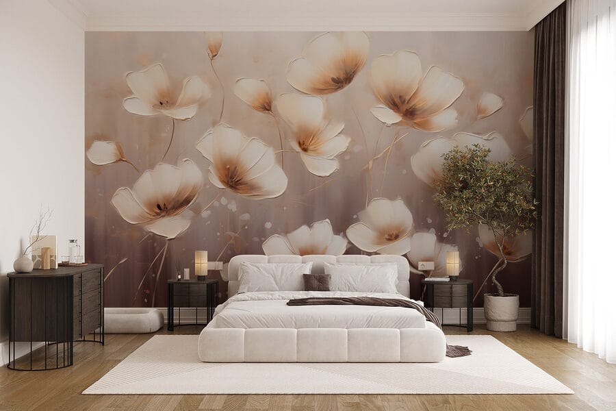 Gemälde von Blumen auf weißem Hintergrund Gemälde von Blumen auf weißem Hintergrund