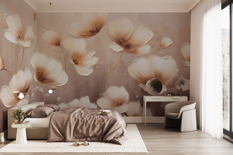 Gemälde von Blumen auf weißem Hintergrund Gemälde von Blumen auf weißem Hintergrund