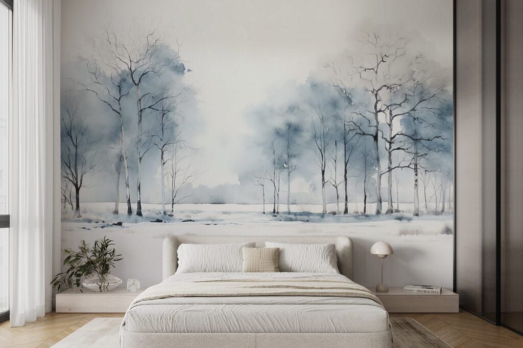 Group of trees in a snowy field