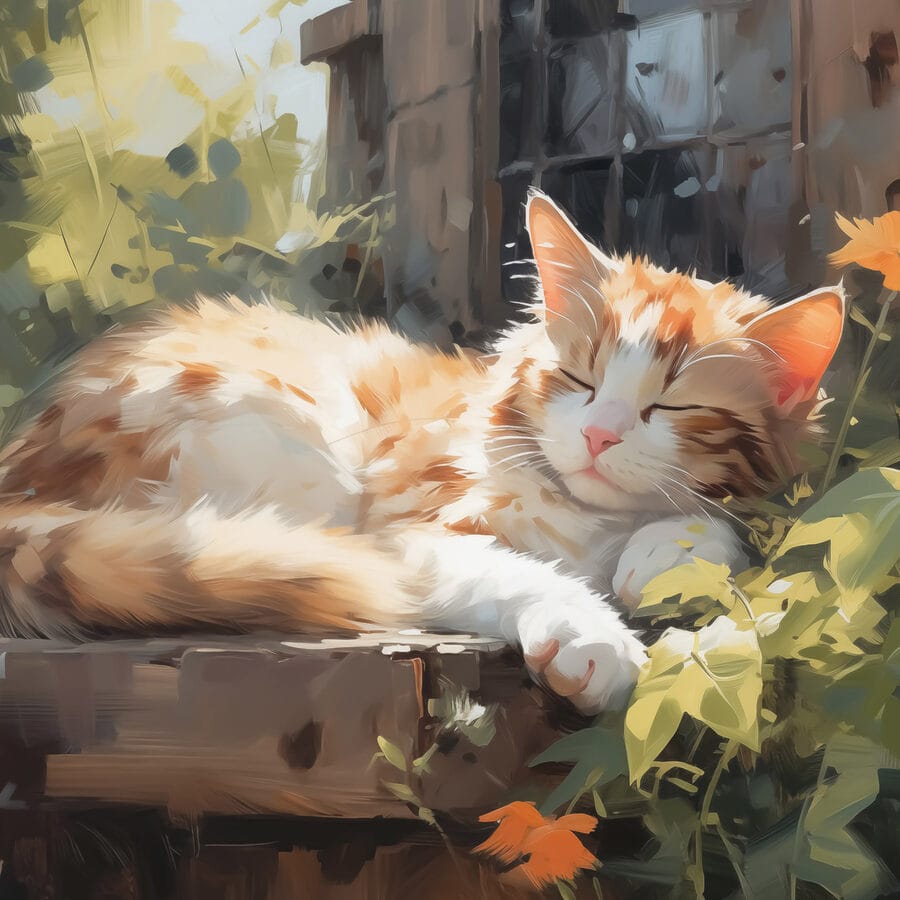 Katze auf einem Sims liegend
