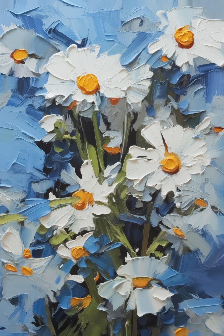 Helle Gänseblümchen vor blauem Hintergrund