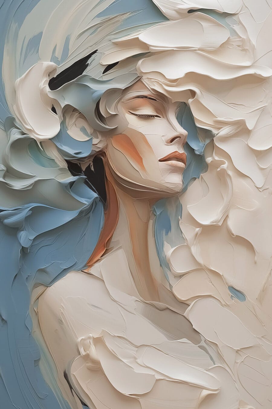 Gemälde einer Frau mit weißer und blauer Farbe