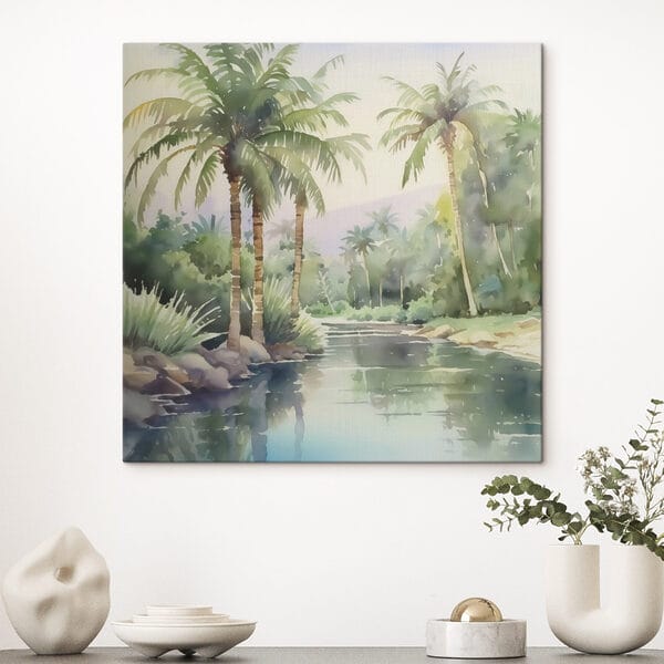 Wasser mit Palmen und Felsen Wasser mit Palmen und Felsen