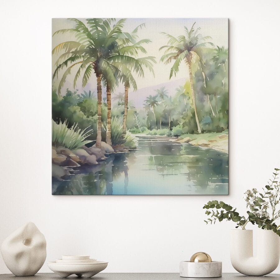 Wasser mit Palmen und Felsen Wasser mit Palmen und Felsen