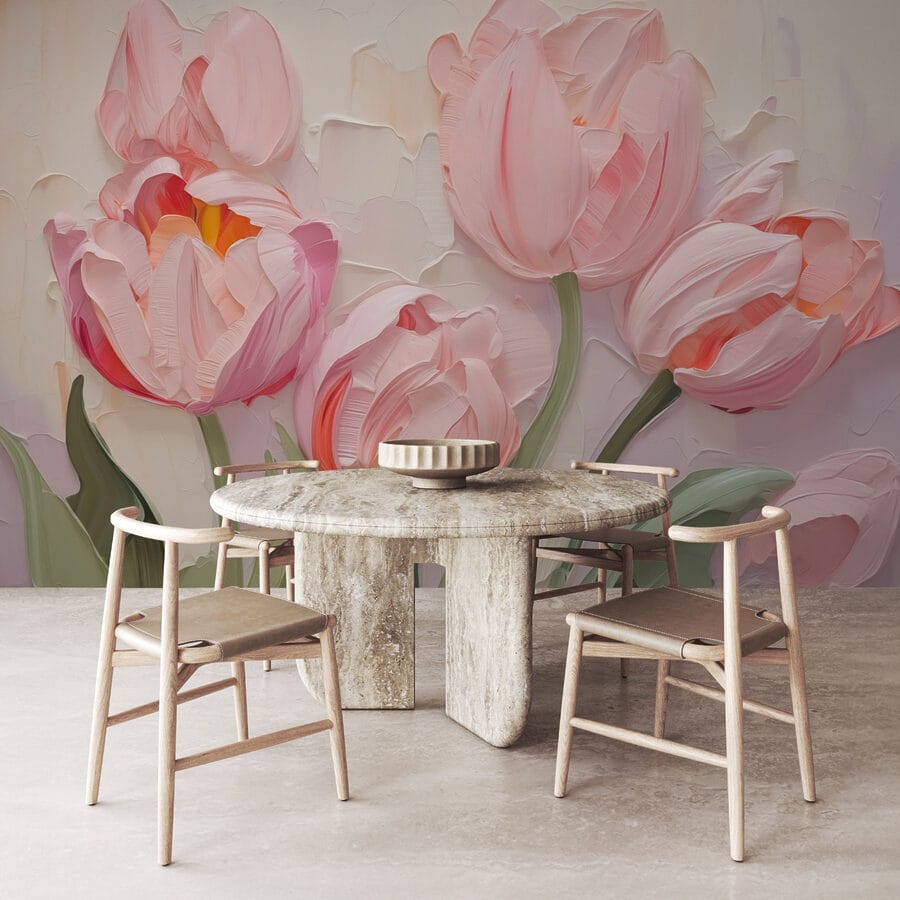 Gemälde mit rosa Blumen