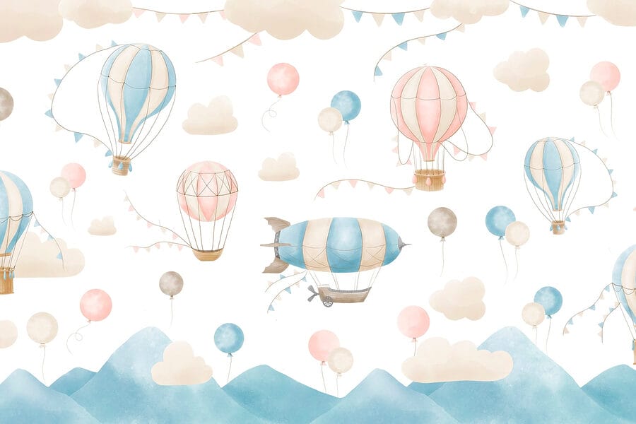 Fototapeten Gruppe von Heißluftballons und Fahnen – Bild 5