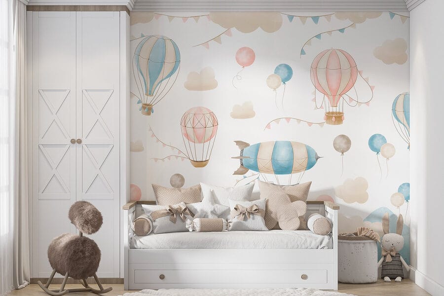 Fototapeten Gruppe von Heißluftballons und Fahnen – Bild 3
