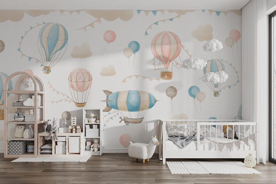 Fototapeten Gruppe von Heißluftballons und Fahnen – Bild 4