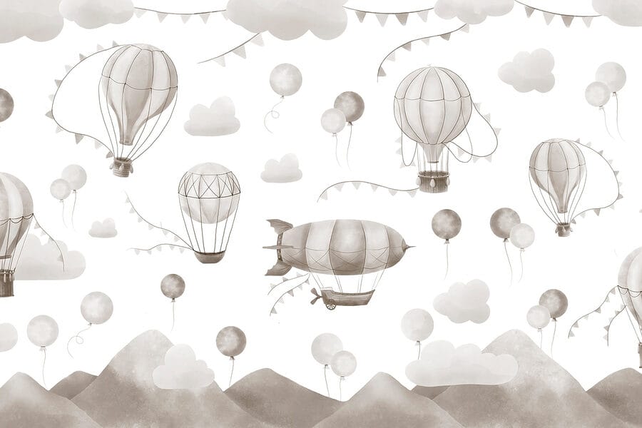 Muster von Heißluftballons und Bergen