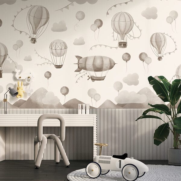 Muster von Heißluftballons und Bergen Muster von Heißluftballons und Bergen