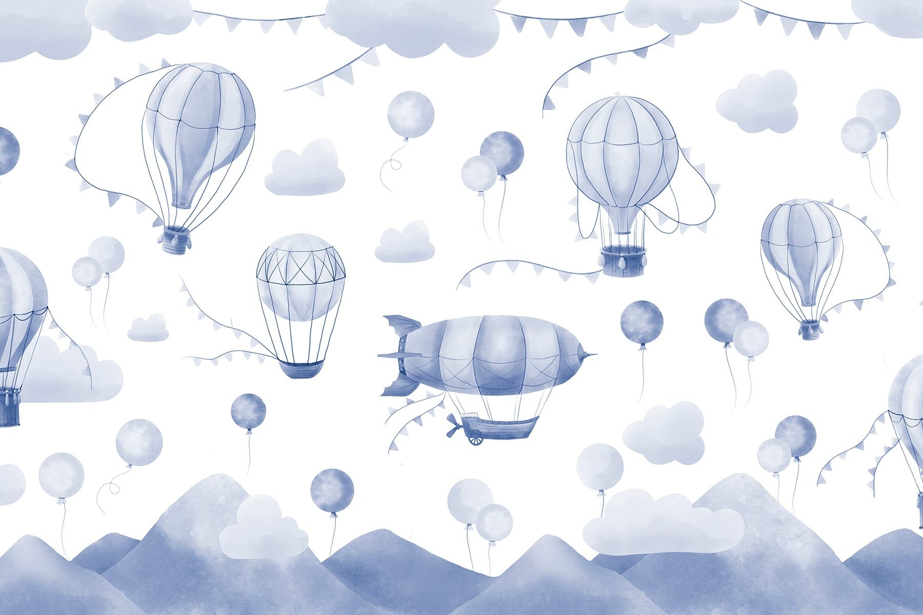 Group of hot air balloons and mountains Group of hot air balloons and mountains