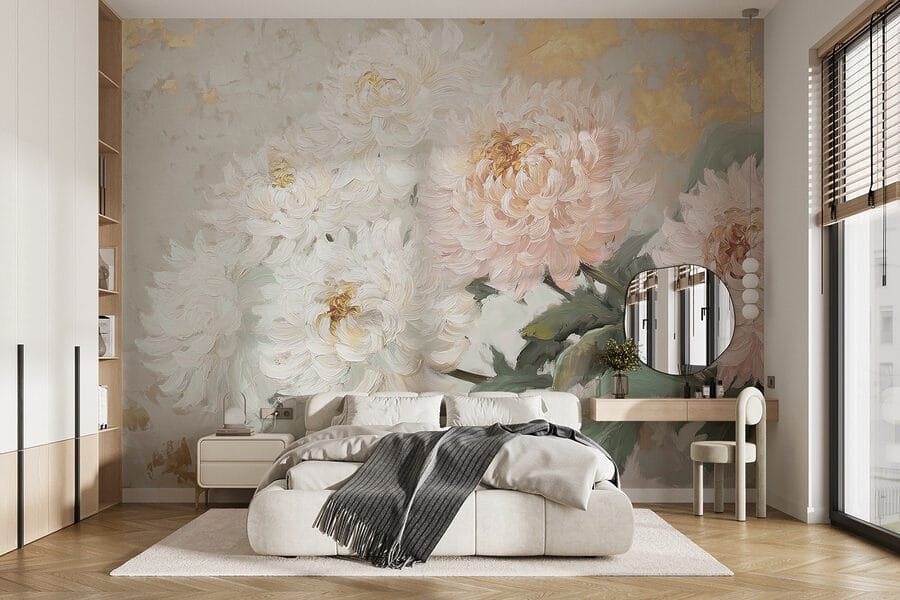 Malerei von Blumen auf einer weißen Fläche
