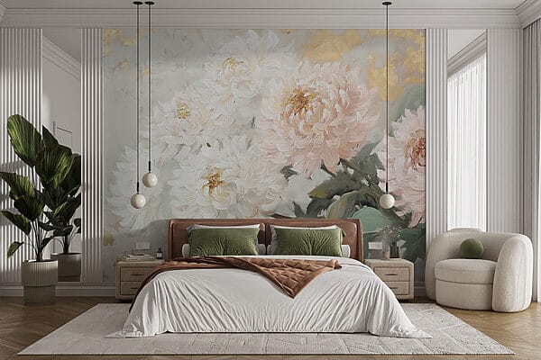 Malerei von Blumen auf einer weißen Fläche Malerei von Blumen auf einer weißen Fläche
