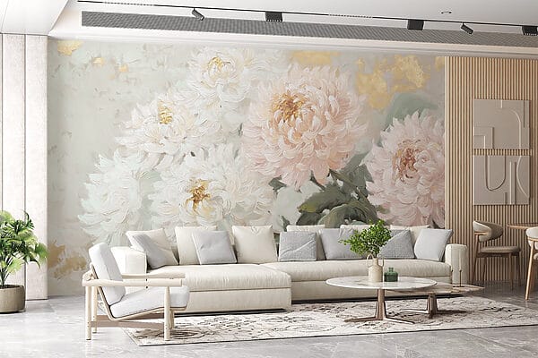 Malerei von Blumen auf einer weißen Fläche Malerei von Blumen auf einer weißen Fläche