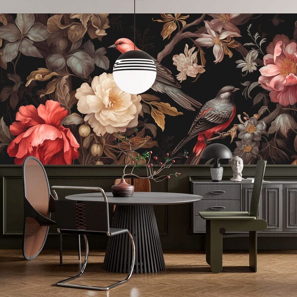 Malerei von Vögeln auf Blumen Malerei von Vögeln auf Blumen