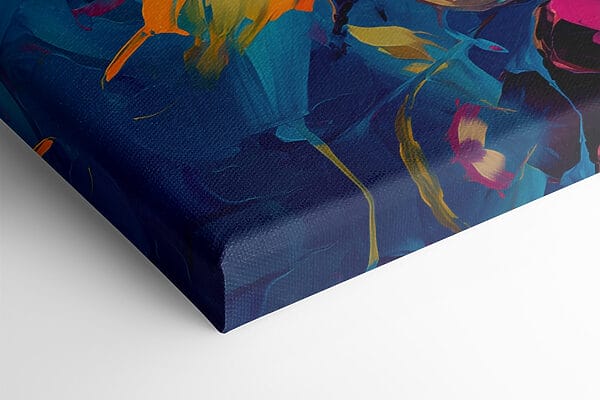 Gemälde mit Blumen auf blauem Hintergrund Gemälde mit Blumen auf blauem Hintergrund