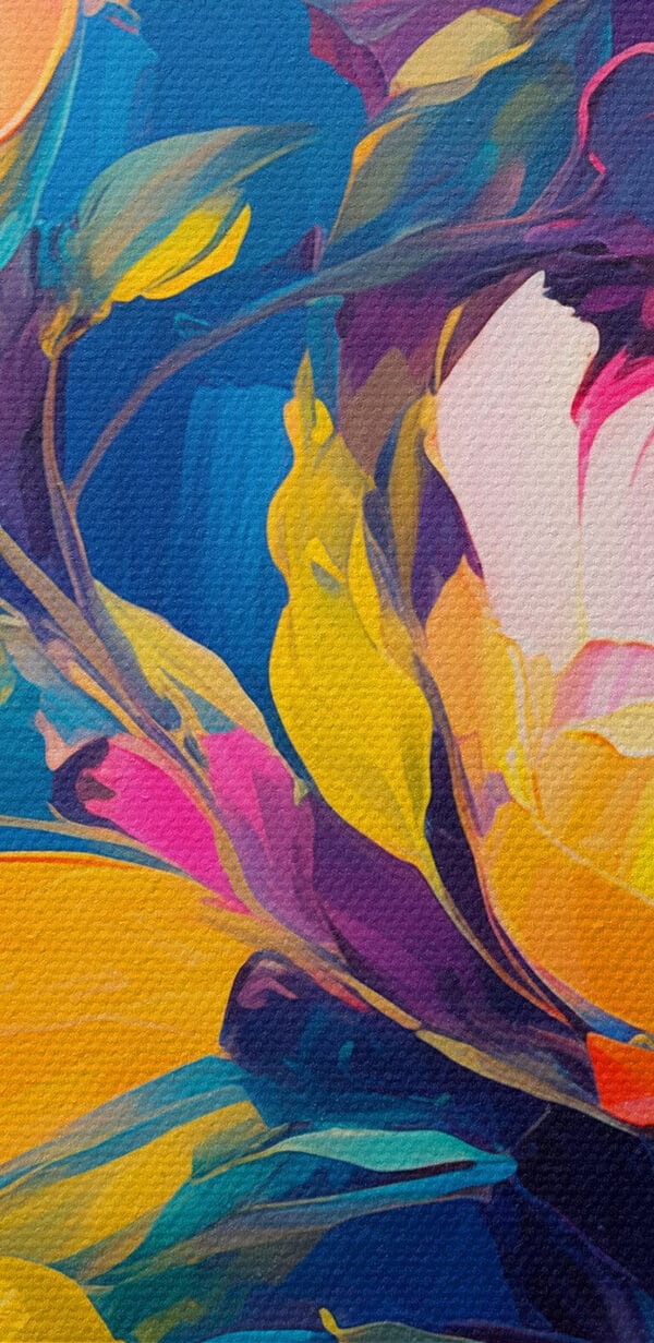 Gemälde mit Blumen auf blauem Hintergrund Gemälde mit Blumen auf blauem Hintergrund
