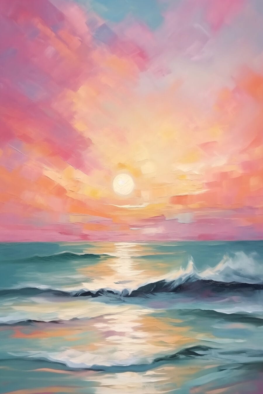 Gemälde eines Sonnenuntergangs über dem Meer