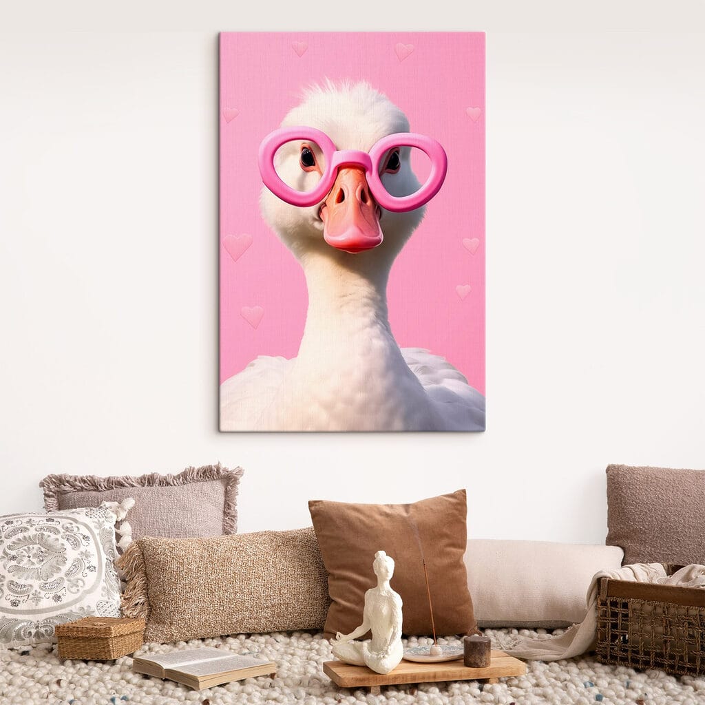 Duck wearing pink glasses