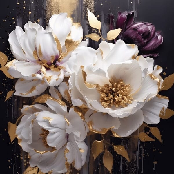 Gemälde mit weißen und violetten Blumen Gemälde mit weißen und violetten Blumen