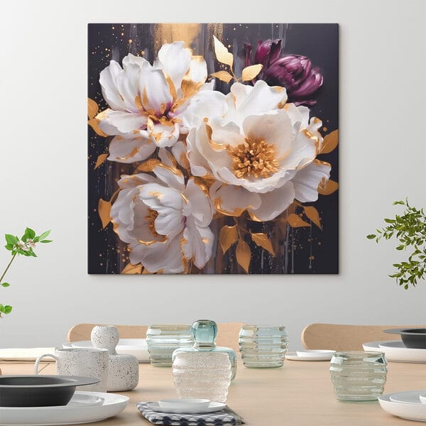 Gemälde mit weißen und violetten Blumen Gemälde mit weißen und violetten Blumen
