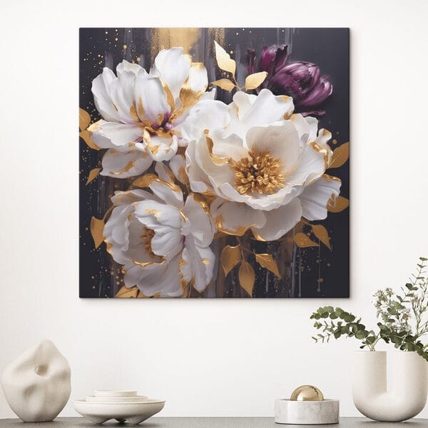 Gemälde mit weißen und violetten Blumen Gemälde mit weißen und violetten Blumen