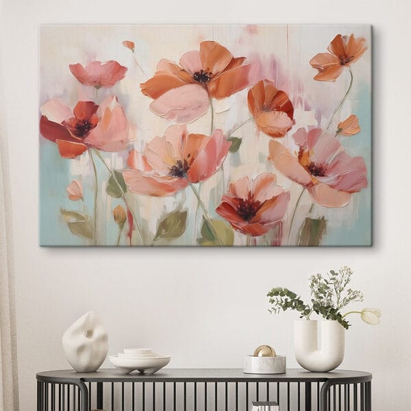 Painting of flowers on a white surface Painting of flowers on a white surface