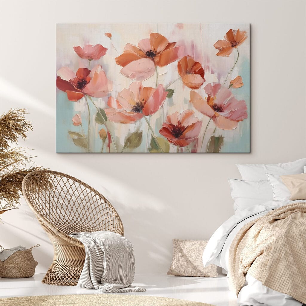 Painting of flowers on a white surface Painting of flowers on a white surface