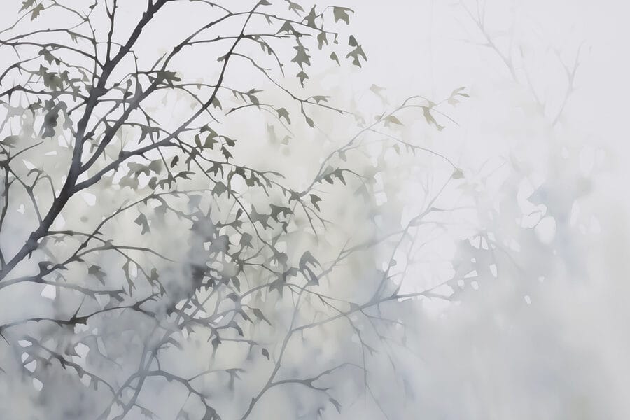Baum mit Blättern im Nebel